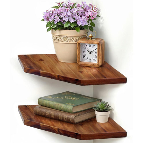 Ophelia & Co. Corner Shelf Wall Mount, Set Of 2 Solid Acacia Wood 11.8 ... | Wayfair