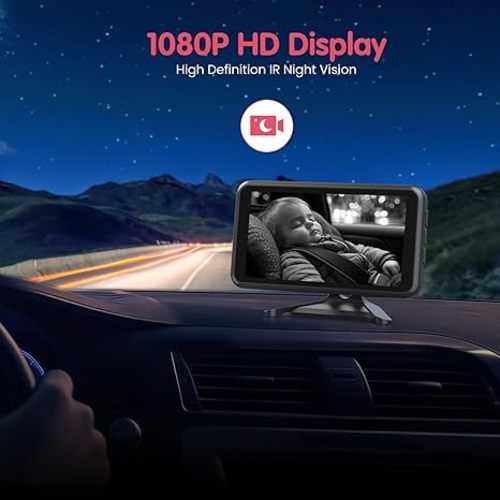 BM2A Baby Car Camera, Night Vision & 5.2" 1080P Display for Rear-Facing Car Seats, Easy No-Damage Install, Patented Anti-Shake Mount – Ideal for Parents and Pet Owners
