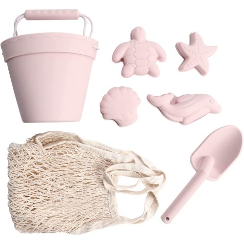 BraveJusticeKidsCo. | Silicone Summer Kids Beach Set | Toddlers and Baby Sandbox Toys (Blush) + Beach Bag