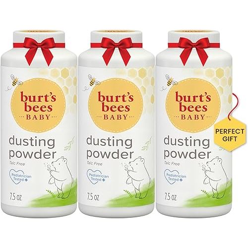 Burt's Bees Baby Dusting Powder, 100% Natural Origin, Talc-Free, Pediatrician Tested, 7.5 Ounces, Pack of 3, Pack May Vary