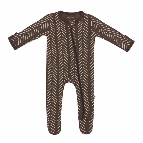 Zippered Footie in Espresso Herringbone