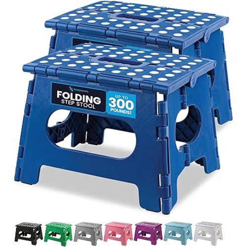 Handy Laundry Folding Lightweight Step Stool - Sturdy Enough to Support Adults and Safe Enough for Kids - Opens Easy with One Flip - Great for Kitchen, Bathroom or Bedroom (Blue | 2-Pack)