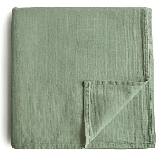 mushie Muslin Baby Swaddle Blanket, 100% Organic Cotton (Sage)