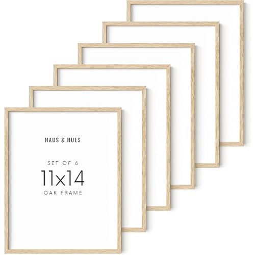 HAUS AND HUES Beige Oak Wood 11x14 Picture Frame - Modern Wood Wall Art Display - Lightweight 11x14 Frame for Art Prints, Photos, Posters - Ready-to-Hang Vertically & Horizontally (Set of 6)