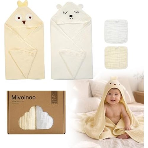 Hooded Baby Towels, 4-Pack 100% Cotton Muslin Bath Set