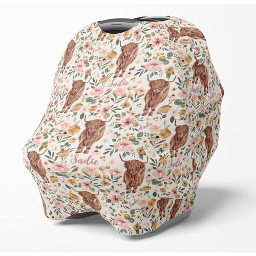 Highland Cow Baby Girl Infant Seat Canopy,Multifunctional Baby Carrier Cover, Nursing Wrap, Car Seat Cover, Privacy Cover