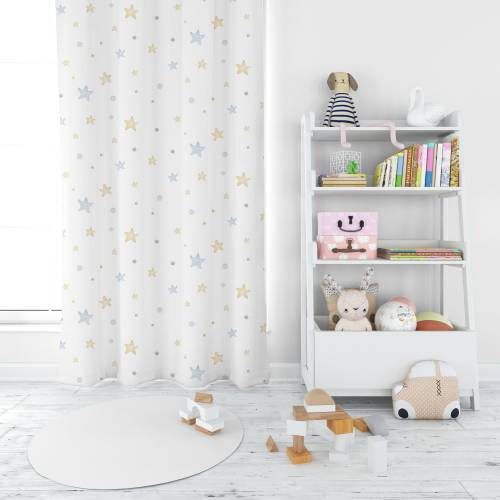 Kids Curtains, Nursery Curtains, Kids Room Curtains, Playroom Curtains, Kids Curtains For Girls and Boys, Blackout Curtains, Gold Blue Stars