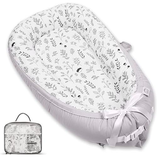 EAQ Baby Lounger, Snuggle Me Lounger, Portable Baby Nest Breathable & Soft, 100% Cotton Baby Lounger Pillow, Safe Baby Bassinet for Co-Sleeping, Nursery, Travel, Playtime