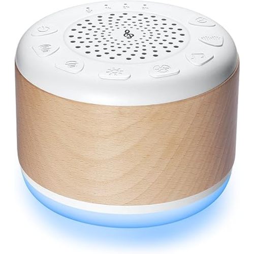 Solid Wood White Noise Sound Machine for Baby Adults Kids Sleep Sound Machine with 24 Soothing Sounds 8 Colors Night Light Timer Setting Function Portable Noise Machine for Gift (White, 3.93)
