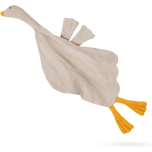Baby Toys Lovey Blanket Soft Goose Toys for Newborn Essentials 0-6 Months, Sensory Stuffed Animal Security Blanket for Boys and Girls (Goose-Beige)