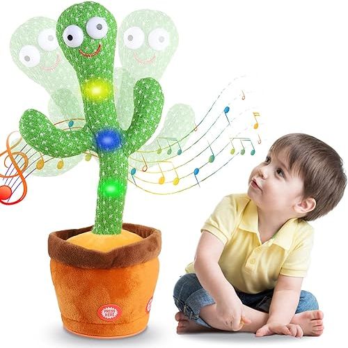 Kids Dancing Talking Cactus Toys for Baby Boys and Girls, Singing Mimicking Recording Repeating What You Say Sunny Cactus Electronic Light Up Plush Toy with 120 English Songs Smart Toy