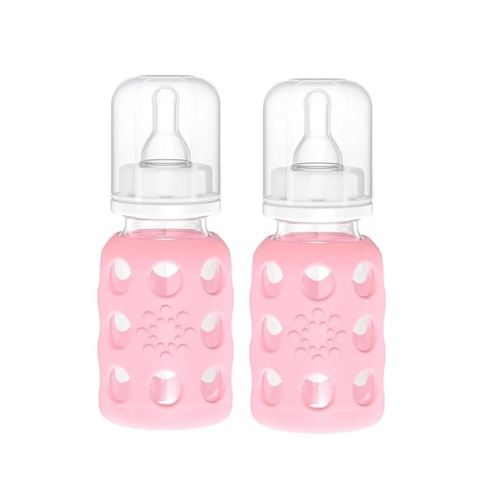 Lifefactory Glass Baby Bottle with Silicone Sleeve 4 Ounce - 2 Pack - Pink
