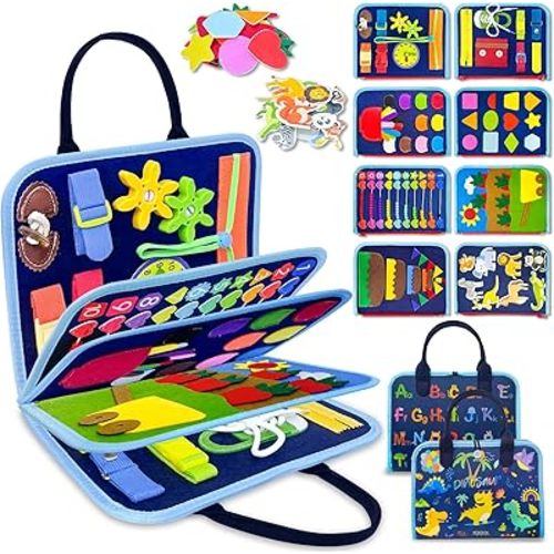 Exorany Busy Board Montessori Toys for 1 2 3 4 Year Old Boy Birthday Gifts, Busy Book Sensory Learning Toys for Toddlers 1-3 2-4, Toddler Boy Travel Educational Activities