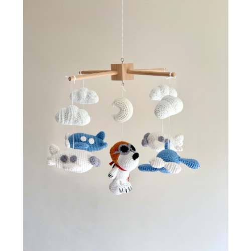 Crochet pilot dog Planes Baby Mobile, Pilot dog baby nursery, Airplane babyboy mobile, baby Shower gift for baby boy