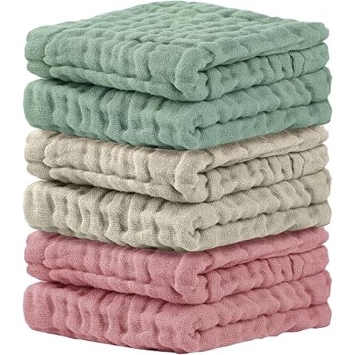 Cuddle Campus Baby Washcloths 6 Packs, Muslin Washcloths Baby,Cotton Burp Cloths, Extra Absorbent and Soft Wash Clothes for Newborns, 12x12 Inches