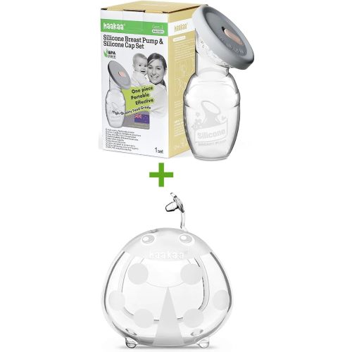 haakaa Manual Breast Pump Breastfeeding Pump 4oz/100ml+Lid Food Grade Silicone Bundle with Ladybug Milk Collector Breast Shells Nursing Cup Protect Sore Nipples Extra-Soft