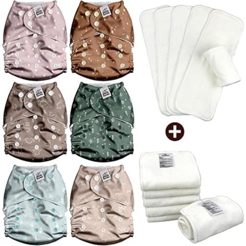 Mama Koala 3.0 Baby Cloth Diapers with 6 Inserts Bundle(Simply Neutrals), with 6pcs 5-Layer Bboo(No Microfiber) Inserts