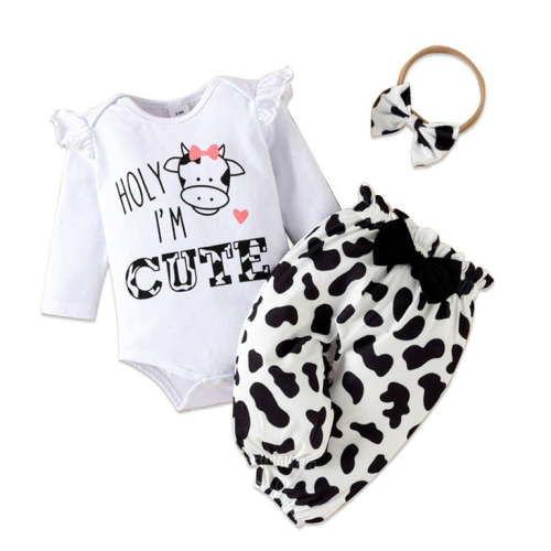 PatPat 3pcs Baby Girl Ladybug Long Sleeve Romper and Bowknot Trousers Set,Fall Clothes Newborn Outfit,0-18 Month