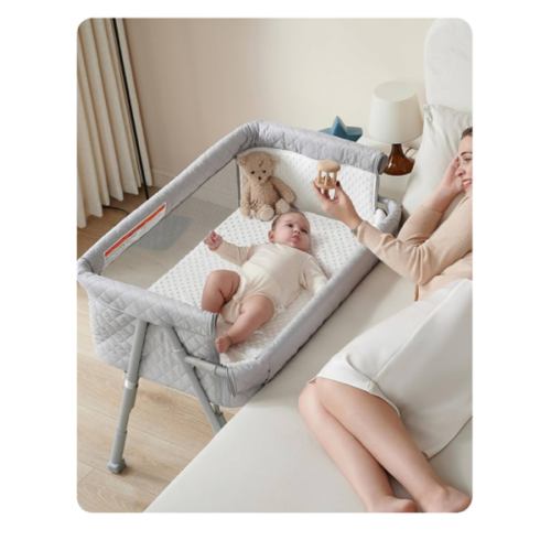 AirClub Bassinet Bedside Sleeper, Baby Crib for Newborn, Baby Bassinets Bedside Sleeper with 4 Auto-Lock & Adjustable Height, Breathable Mesh & Mattress, Bedside Bassinet