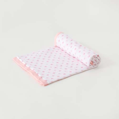 Fleur De Rose Organic Muslin Baby Quilt with Pink Trim