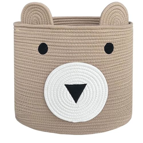 VK VK·LIVING Yellow Bear Laundry Basket, 14x14x14in, Cotton Rope, Foldable, Portable, Open, 15L, Storage and Organization in Living Room, Bedroom, Bathroom, Nursery Room, Playroom, Pet Toy Basket