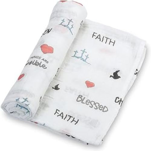 100% Muslin Cotton Swaddle Blanket - All Things are Possible Christian Print | Gender-Neutral Newborn and Baby Nursery Essentials | Perfect and Registry