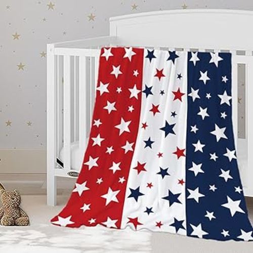 YeeJu Patriotic Throw Blanket for Baby Small 4th of July Memorial Day Fourth of July Blanket for Toddler Swaddle Soft Fleece Blanket Red White Blue Star Independence Veteran Day Blanket 30x40