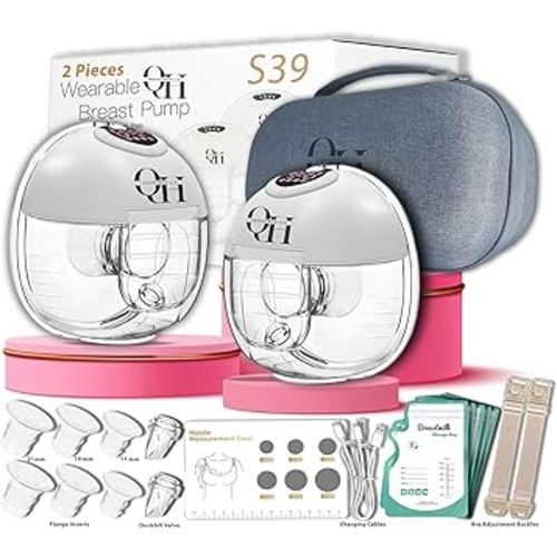 Upgraded Wearable Hands Free Breast Pump S39 Portable Low Noise Breastfeeding Pumps with 4 Modes & 12 Levels & Memory Function | Leak-Proof Double-Seal Design | Strong Suction 17/19/21/24mm Flange