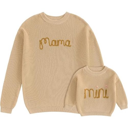 Mommy and Me Matching Outfits Mama and Mini Long Sleeve Crewneck Sweater Pullover Tops Mother Baby Matching Clothes