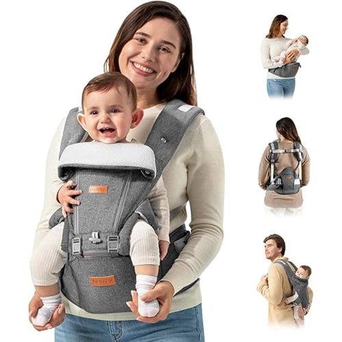 besrey Baby Carrier with Hip Seat Newborn to Toddler, 7-45lb, Summer Mesh Infant Carrier, Baby Body Holder Chest with Back Support, Front Facing Men Kangaroo Holder