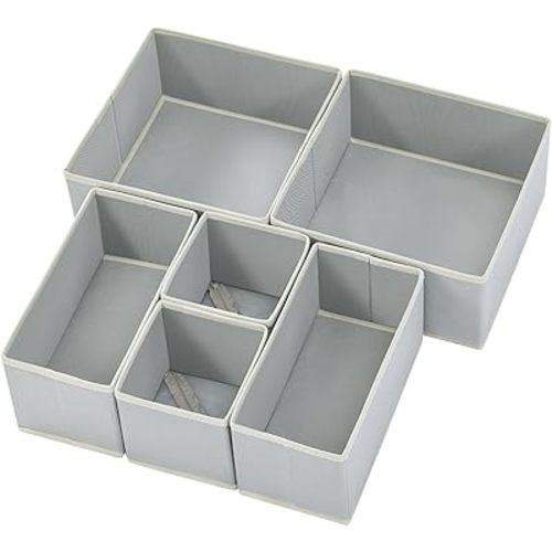 Stero 6 Pack Drawer Organizers for Clothing, Dresser Drawer Organizer Clothes, Fabric Foldable Closet Organizers and Storage Basket Bins for Clothes, Underwear, Bras, Socks (Gray)