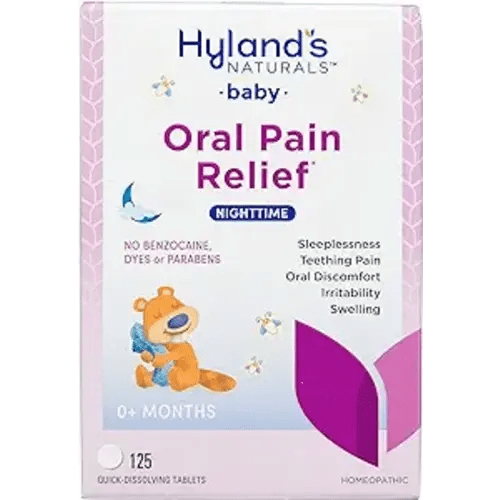 Hyland's Naturals Baby Nighttime Soothing Tablets with Chamomilla, Natural Relief of Oral Discomfort, Irritability, and Swelling, 125 Count - 125 Count (Pack of 1) - Nighttime - Oral Pain Tablets