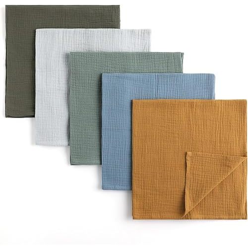 Muslin Receiving Blankets, Neutral Blanket Swaddling for Newborn Boys and Girls, 5 Pack Breathable and Skin-Friendly Swaddle Wrap for Infant Baby (Bright Colors)