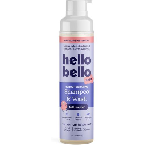 Hello Bello Ultra-Hydrating Baby Shampoo & Body Wash, Soft Lavender Scent, Tear Free & Safe for Sensitive Skin, Dermatologist Tested & Pediatrician Approved, 10oz Bottle