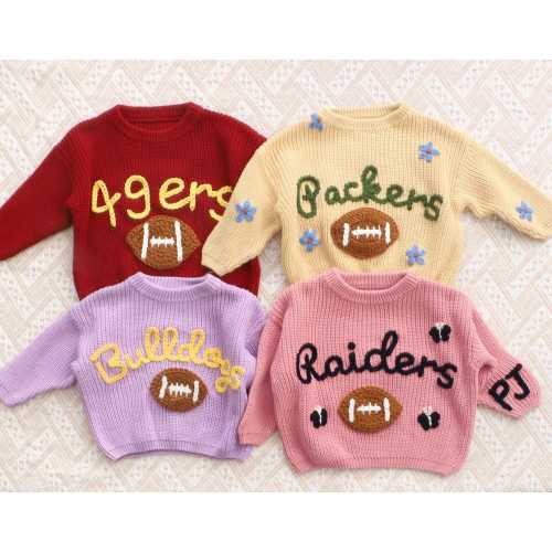Personalized Sweater with Football, Custom Name Football Sweatshirt, Hand-Embroidered Sports Sweater, Skol Sweater, Toddler Football Sweater