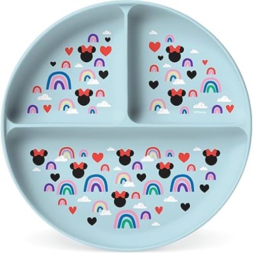 Simple Modern Disney Silicone Plate for Baby and Toddler | Divided and Microwave Safe Plates for Kids | Parker Collection | Minnie Mouse Rainbows