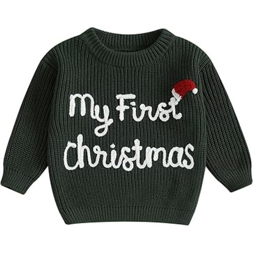 Toddler Baby Girl Boy Christmas Sweater Embroidery Letter Long Sleeve Knit Sweatshirt Top Xmas Fall Winter Clothes