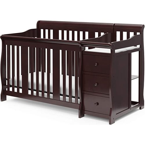 Storkcraft Portofino 5-in-1 Convertible Crib and Changer – Crib and Changing Table Combo with Drawer, Converts to Toddler Bed, Daybed and Full-Size Bed, Storage Drawer (Espresso)