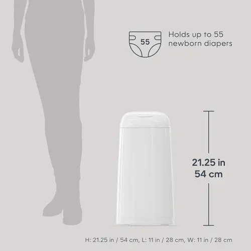 Diaper Genie Classic Pail Includes 1 Starter Square Refill That can Hold up to 165 Newborn-Sized Diapers.