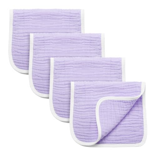 Synrroe Muslin Burp Cloths Large 20 by 10 Inches 100% Cotton 6 Layers Extra Absorbent and Soft 4 Pack Purple