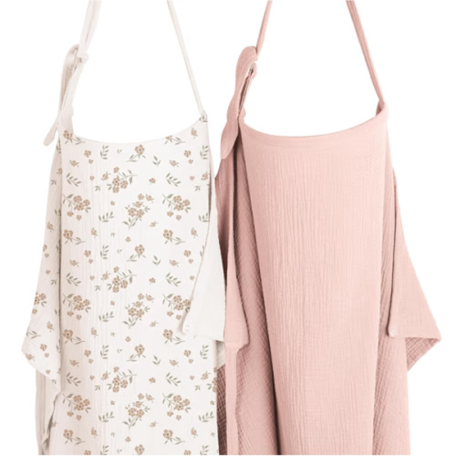 Konssy 2-Pack Muslin Nursing Cover Up for Breastfeeding Moms with Rigid Hoop, 100% Cotton, Lightweight & Breathable Breastfeeding Cover, Adjustable & Comfort