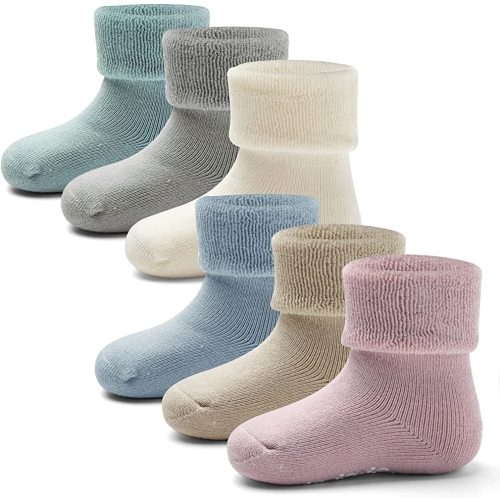 Baby Non Slip Warm Socks Baby Boys Thick Winter Socks with Grips for Baby Girls Non Skid Socks 6 Pack