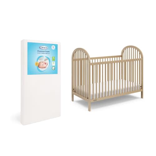 Graco Olivia Convertible Crib and Graco Premium Foam Crib & Toddler Bed Mattress Bundle (Driftwood) – GREENGUARD Gold Certified, Standard Crib Mattress, Baby Crib Converts to Toddler Bed & Daybed
