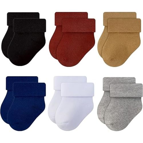 RATIVE Newborn Baby Socks 0-6,6-12 Months Terry Turn Cuff Socks for Boys Girls