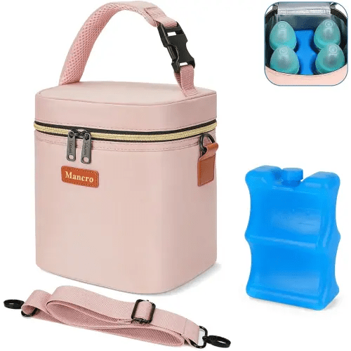 Mancro Breastmilk Cooler Bag for Travel, Fits 4 Baby Bottles Up to 9 Ounce, Baby Bottle bag with Ice Pack, Insulation Breast Milk Cooler Travel, Black