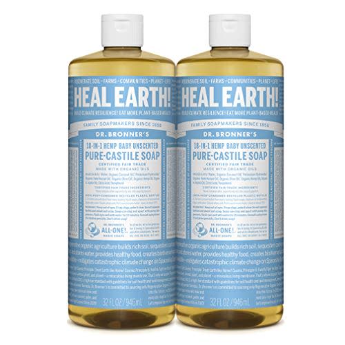 Dr. Bronner's - Pure-Castile Liquid Soap (Baby Unscented, 32 Fl Oz (Pack of 2)