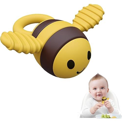 Baby Silicone Teether Toy,Baby Teething Toys for 18 Months Boys Girls Babies, Cute Bee Shape BPA-Free Silicone Baby Chew Toys for Sensory Exploration and Relief Teething Itching (Yellow)