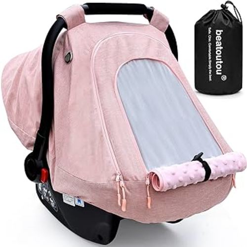 Baby Car Seat Cover for Babies,Waterproof Baby Car Seat Cover for Girls,Infant Car Seat Cover Canopy for Girls,Windproof Car Seat Canopy for Girls, Keeps Babies Warm and Cozy (Pink)