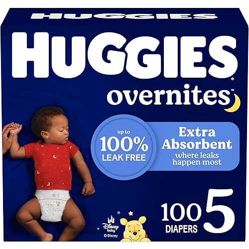 Huggies Size 5 Overnites Baby Diapers: Overnight Diapers, Size 5 (27+ lbs), 100 Ct (2 Packs of 50), Packaging May Vary