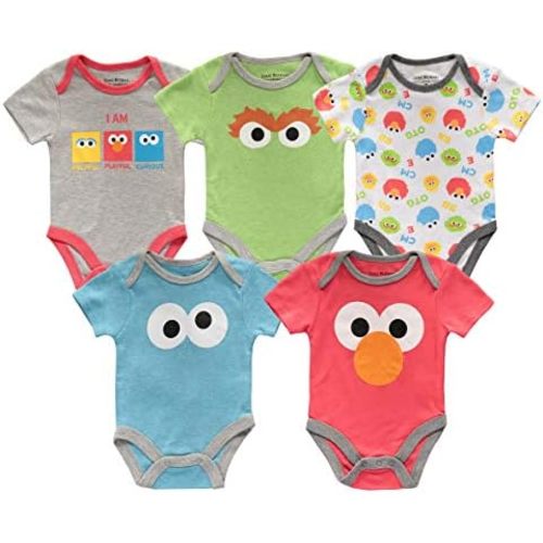 Happy Threads baby-boys Sesame Street Baby Boys' Elmo Cookie Monster Bodysuit Multi Pack Gift Set